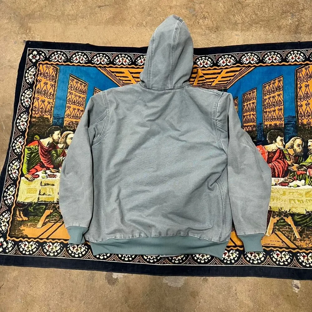 Vintage blue Carhartt Jacket Zip up canvas jacket Size Large j130 hooded jacket
